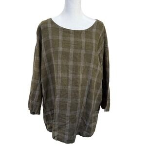 Eileen Fisher Olive Plaid Tunic